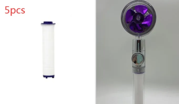 Chrome-finished round water-saving shower head with a built-in turbofan for high pressure spray