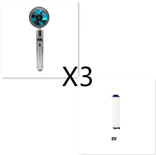 Chrome-finished round water-saving shower head with a built-in turbofan for high pressure spray