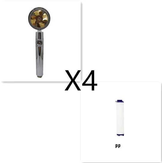 Chrome-finished round water-saving shower head with a built-in turbofan for high pressure spray