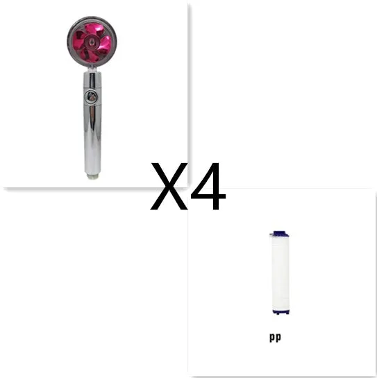 Chrome-finished round water-saving shower head with a built-in turbofan for high pressure spray