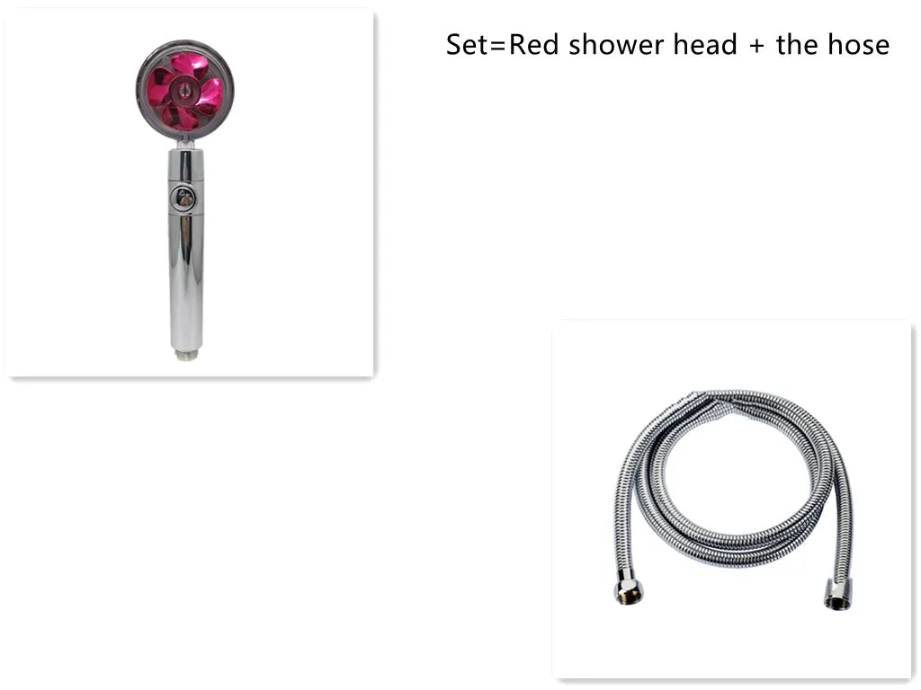 Chrome-finished round water-saving shower head with a built-in turbofan for high pressure spray