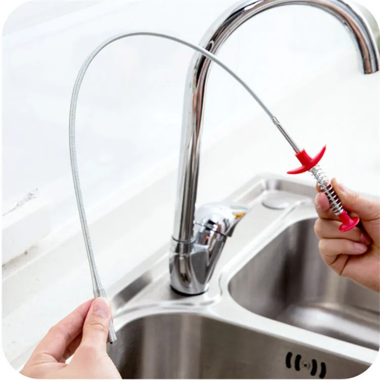 Flexible 60cm long sewer dredger spring cleaning tool with a grip handle for unblocking sink drains.