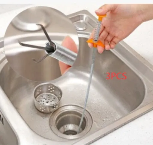 Flexible 60cm long sewer dredger spring cleaning tool with a grip handle for unblocking sink drains.