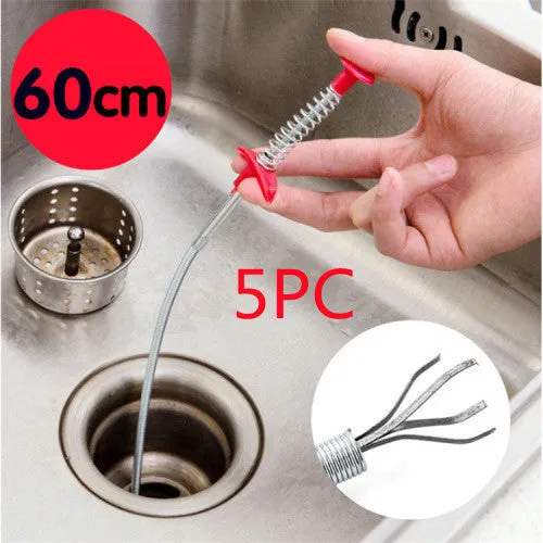 Flexible 60cm long sewer dredger spring cleaning tool with a grip handle for unblocking sink drains.