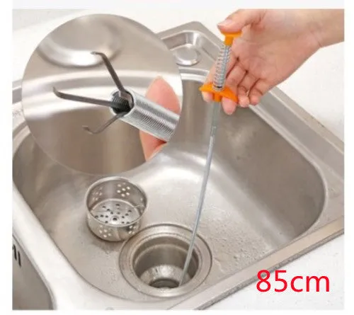 Flexible 60cm long sewer dredger spring cleaning tool with a grip handle for unblocking sink drains.