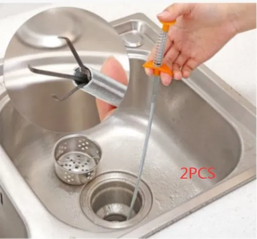 Flexible 60cm long sewer dredger spring cleaning tool with a grip handle for unblocking sink drains.
