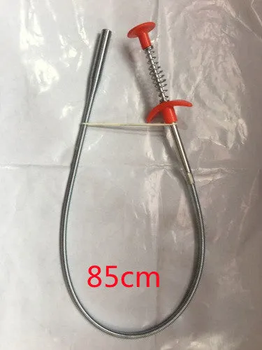 Flexible 60cm long sewer dredger spring cleaning tool with a grip handle for unblocking sink drains.