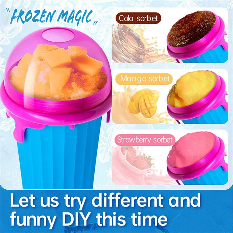 Blue 500ml slushy maker cup with quick-freeze function for homemade smoothies and ice cream.