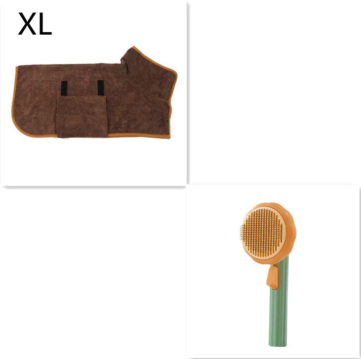 Hand-held pet grooming brush with curved stainless steel teeth in pumpkin colour option