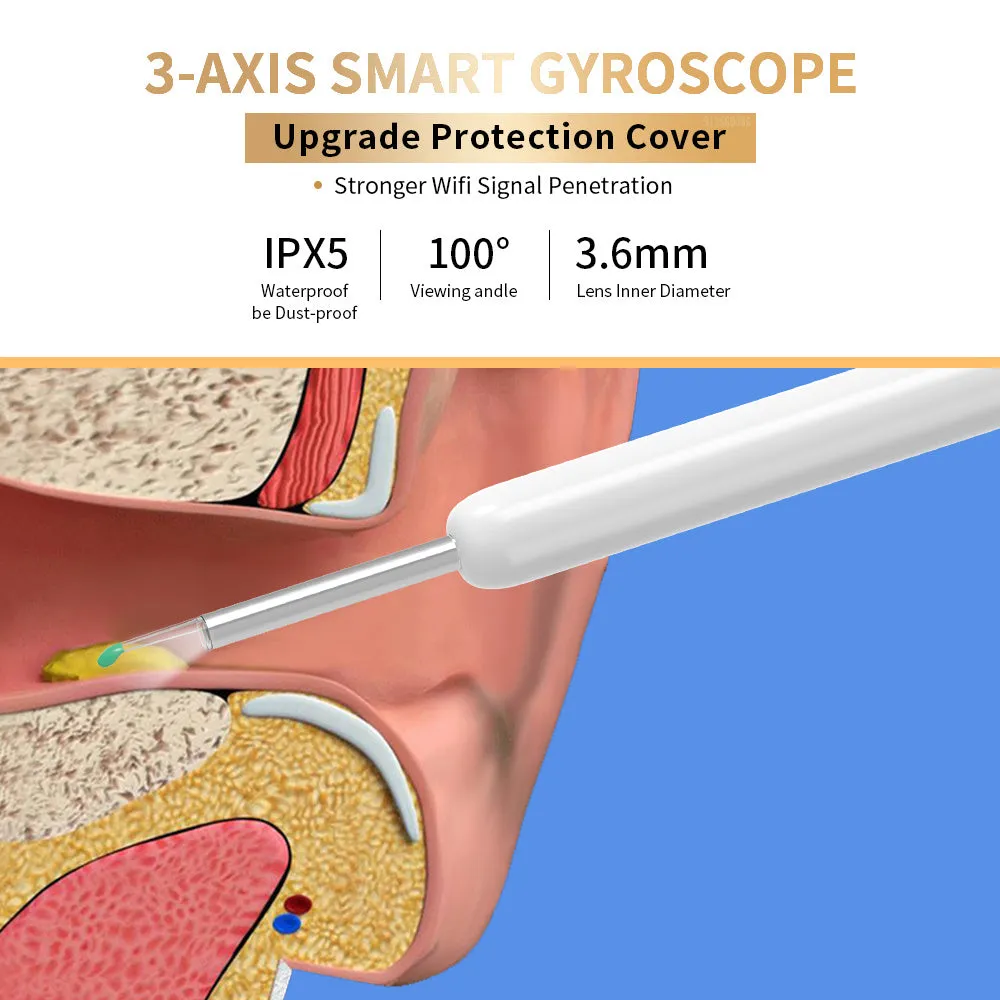 NE3 wireless otoscope with camera, LED light, and spoon heads for ear cleaning