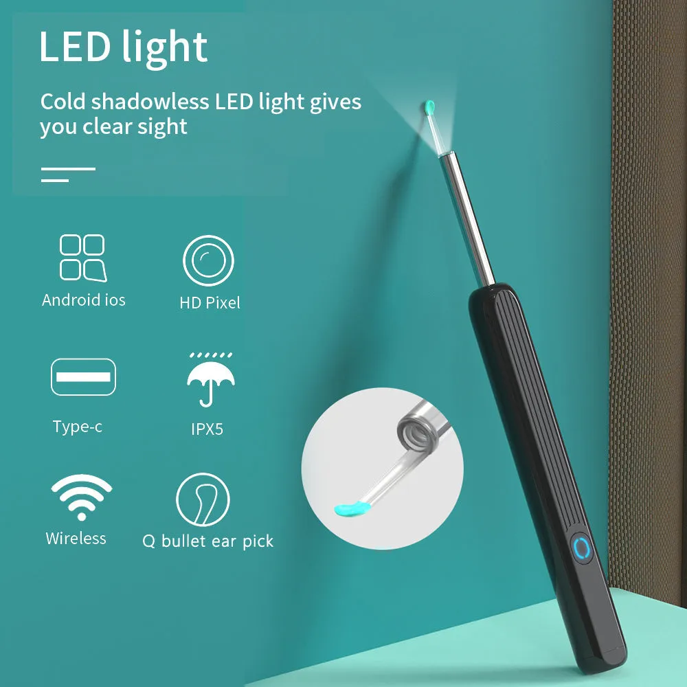 NE3 wireless otoscope with camera, LED light, and spoon heads for ear cleaning