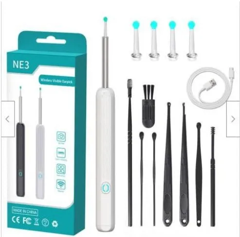 NE3 wireless otoscope with camera, LED light, and spoon heads for ear cleaning
