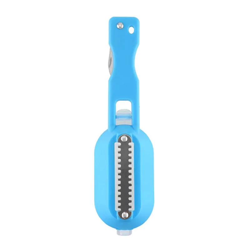 Fish-shaped scale scraper with removable knife and containment cover