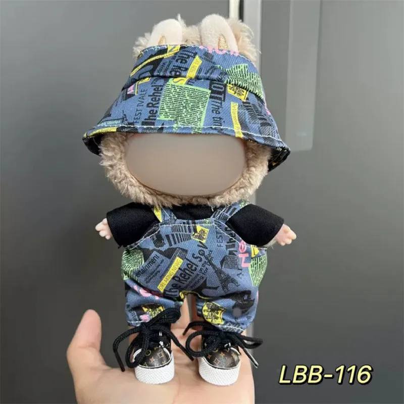 Plastic clothing costume for a 17cm tall vinyl doll figurine on display.