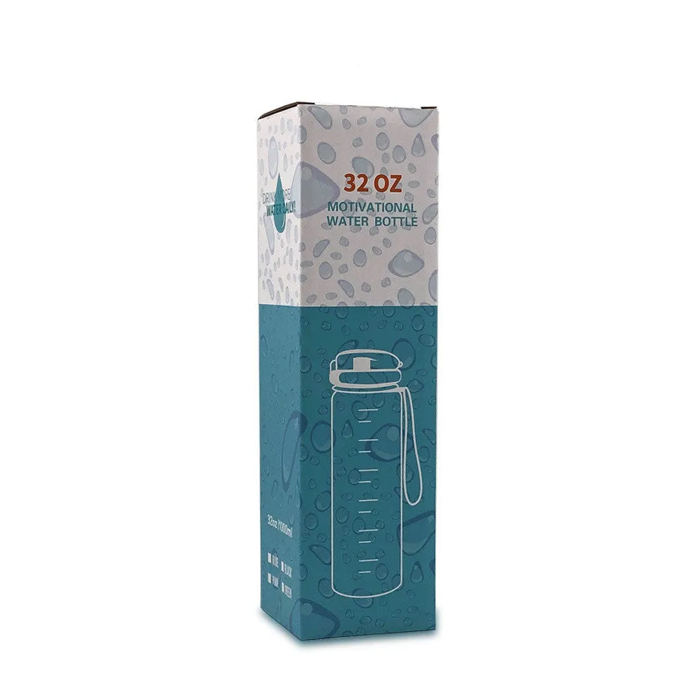 1L Tritan sports water bottle with time markers and flip-top lid in blue-red gradient colour