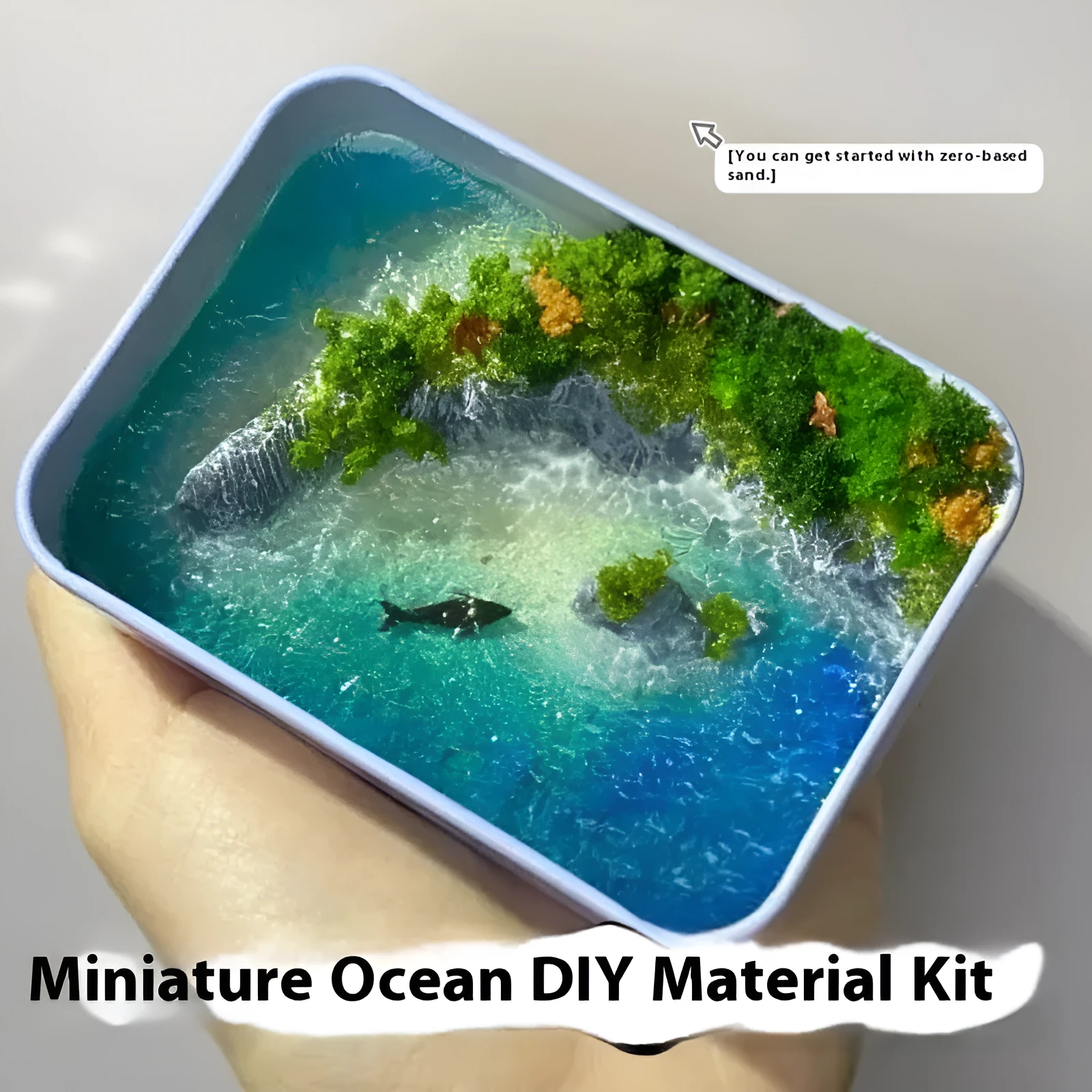 DIY bamboo handmade marine landscape model ornament for aquariums on a table.