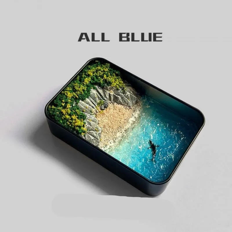 DIY bamboo handmade marine landscape model ornament for aquariums on a table.