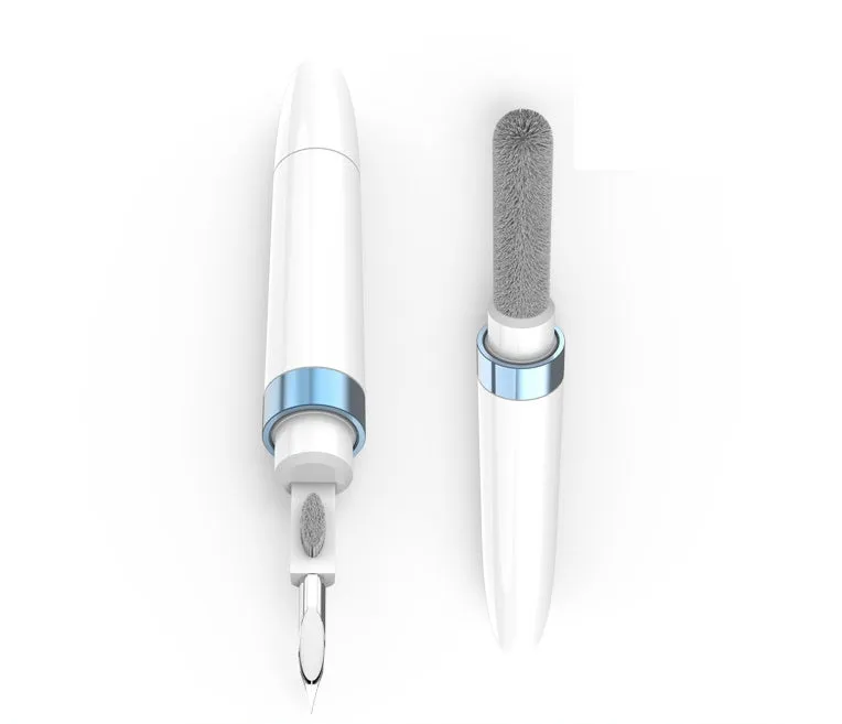 Three-layer electronics cleaning pen with metal nib, sponge and brush for earphones and keyboards