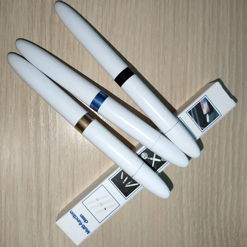 Three-layer electronics cleaning pen with metal nib, sponge and brush for earphones and keyboards