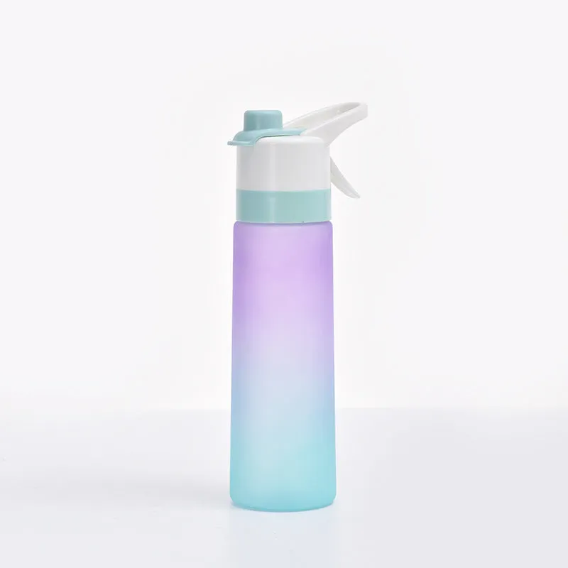 White 700ml plastic spray water bottle with handle strap and leakproof lid.