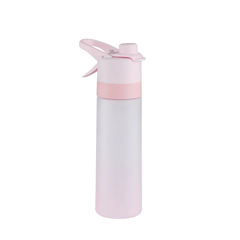 White 700ml plastic spray water bottle with handle strap and leakproof lid.