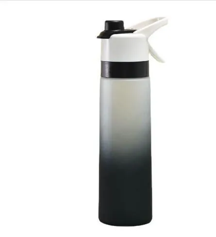 White 700ml plastic spray water bottle with handle strap and leakproof lid.