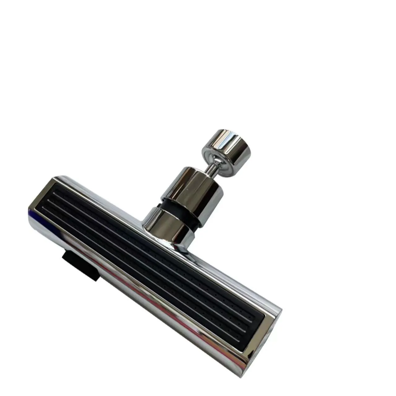 Kitchen faucet nozzle extension with rotating waterfall outlet in black or silver finish