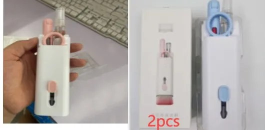 Multifunctional cleaning pen set with keycap puller, brush, spray bottle, and cloth for electronics