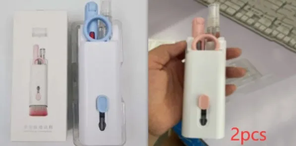 Multifunctional cleaning pen set with keycap puller, brush, spray bottle, and cloth for electronics