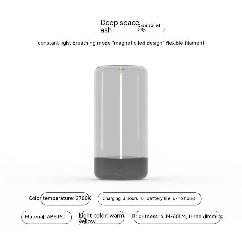 LED camping light with flexible filament design in transparent housing showing Type-C charging port