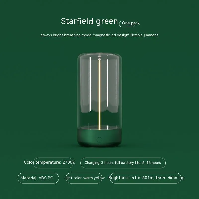 LED camping light with flexible filament design in transparent housing showing Type-C charging port