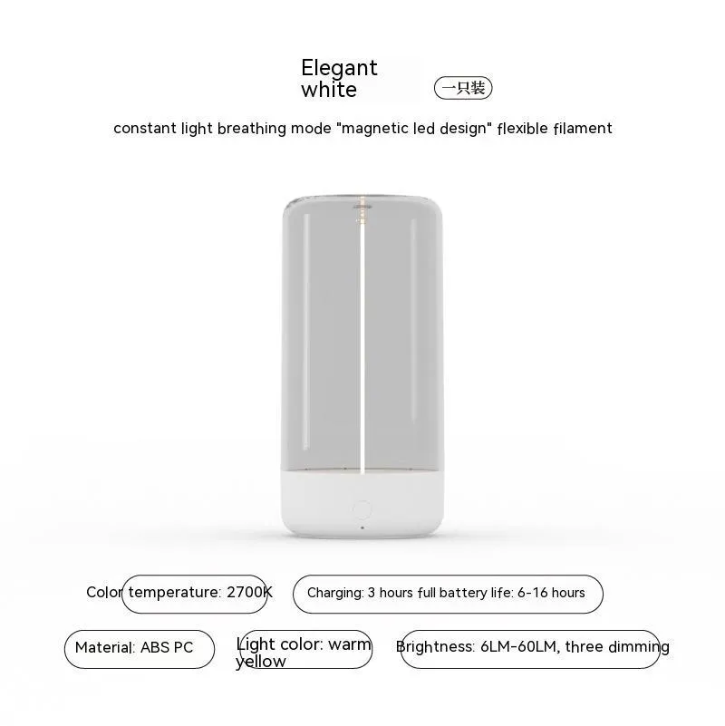 LED camping light with flexible filament design in transparent housing showing Type-C charging port
