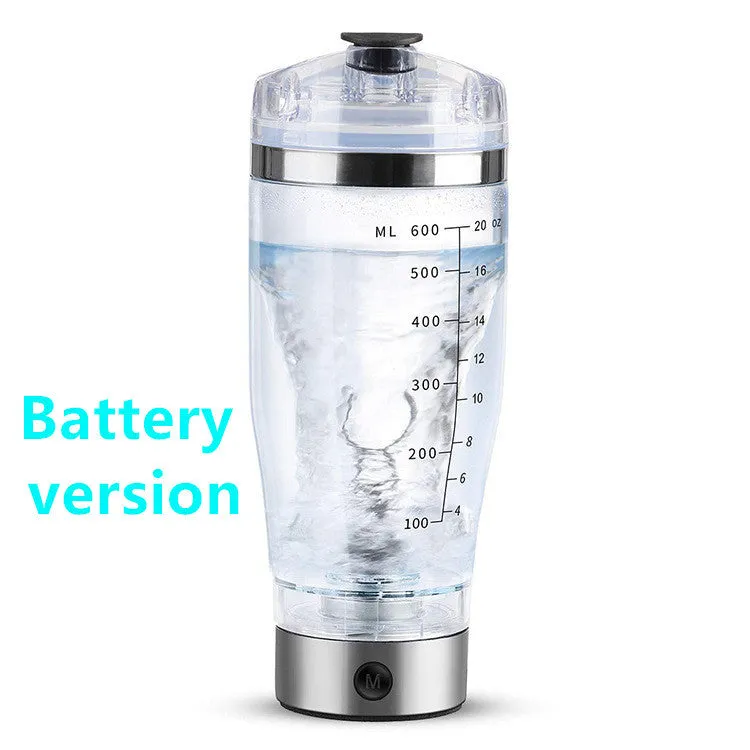 Electric protein shake stirrer with USB rechargeable base, 450ml clear cup, and 304 stainless steel bottleneck ring