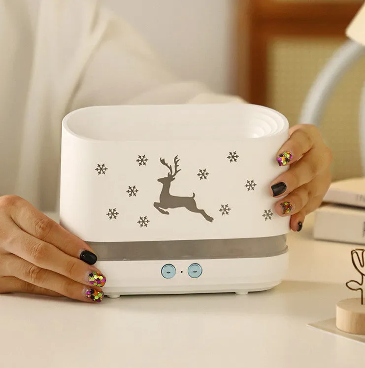 White round Elk flame effect humidifier and essential oil diffuser with USB cable