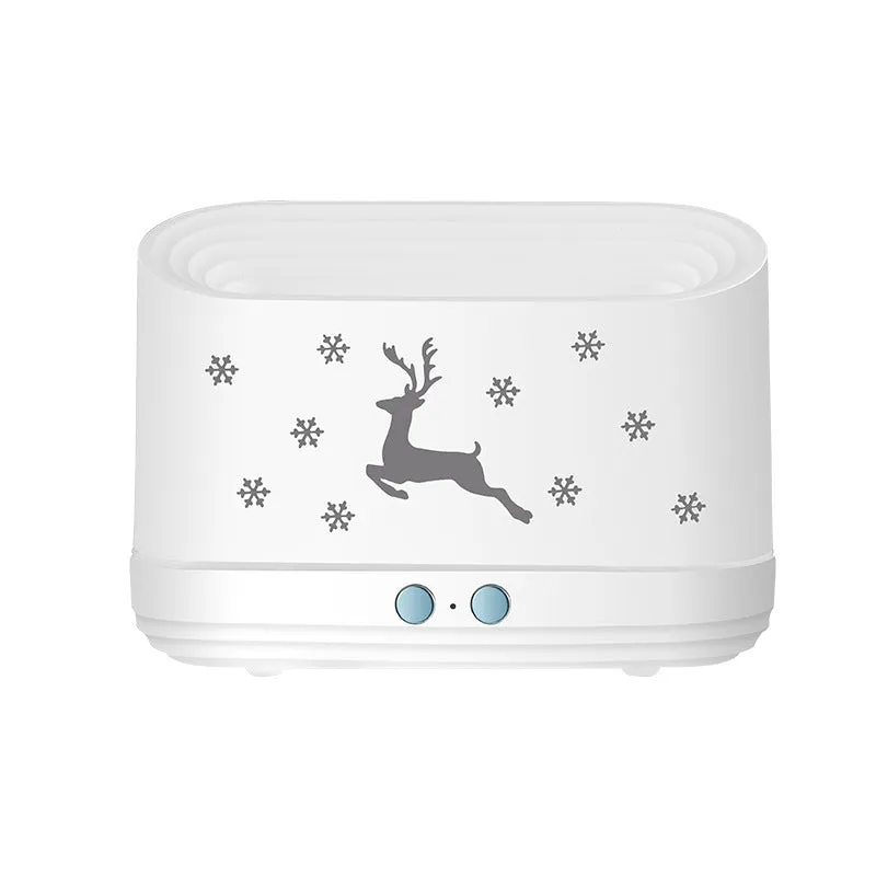 White round Elk flame effect humidifier and essential oil diffuser with USB cable