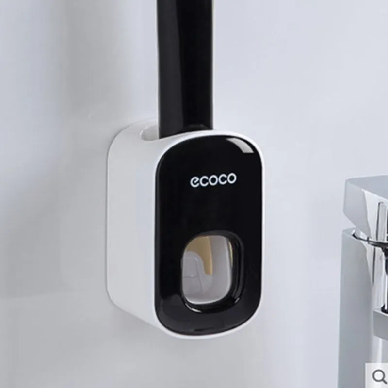 Wall mounted automatic toothpaste dispenser and toothbrush holder set with suction cup mounting