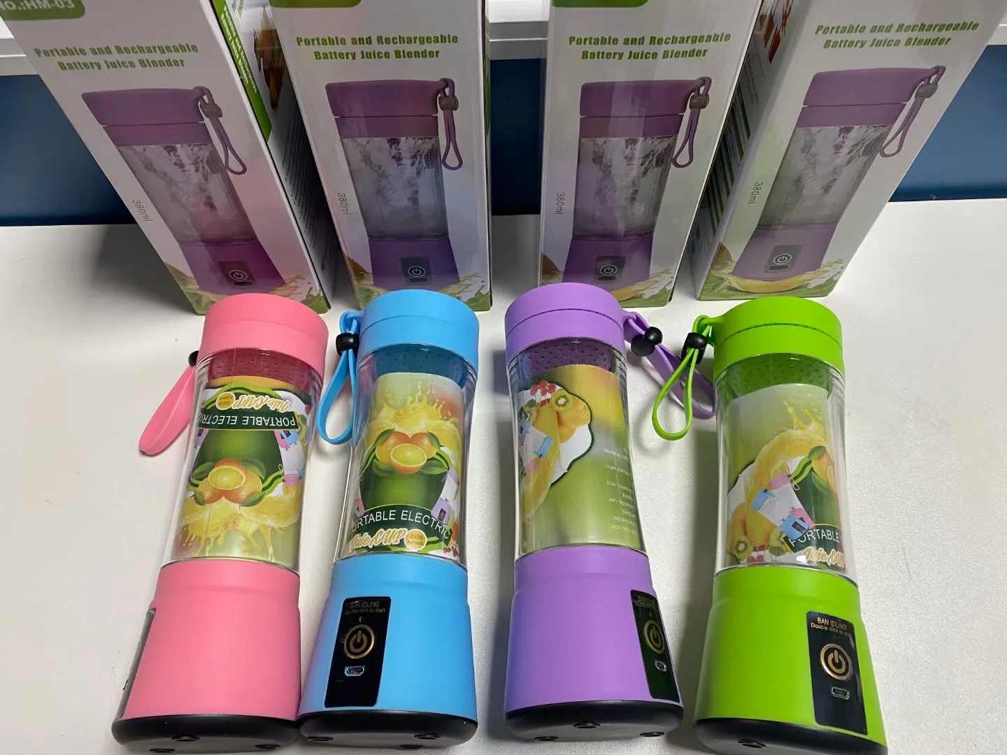 Pink portable USB blender with 380ml cup and automatic cleaning function
