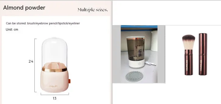 Grey and white portable electric makeup brush cleaner with USB cable.