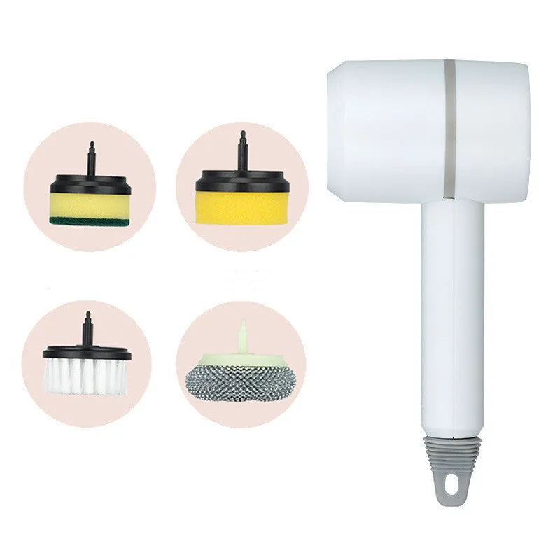 Electric cleaning brush with three interchangeable brush heads and USB charging, cordless design for kitchen and bathtub use