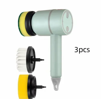 Electric cleaning brush with three interchangeable brush heads and USB charging, cordless design for kitchen and bathtub use
