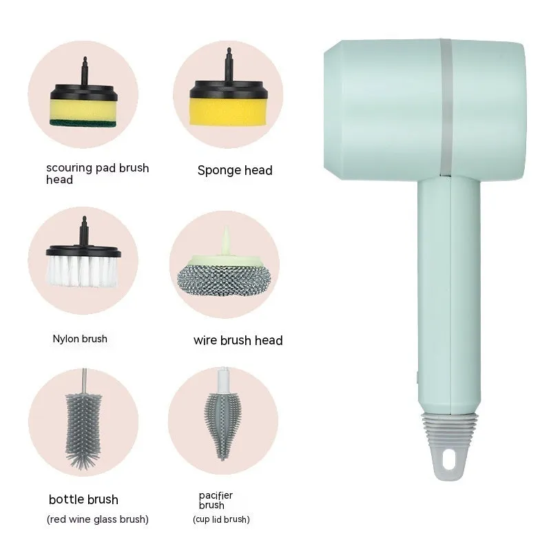 Electric cleaning brush with three interchangeable brush heads and USB charging, cordless design for kitchen and bathtub use