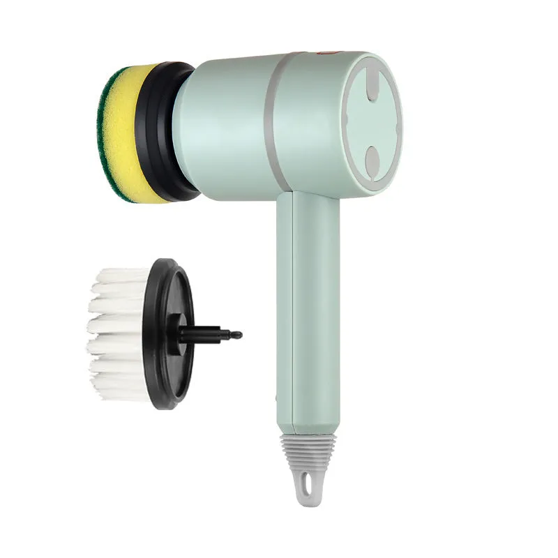 Electric cleaning brush with three interchangeable brush heads and USB charging, cordless design for kitchen and bathtub use