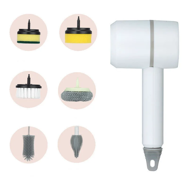 Electric cleaning brush with three interchangeable brush heads and USB charging, cordless design for kitchen and bathtub use