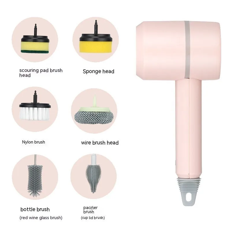 Electric cleaning brush with three interchangeable brush heads and USB charging, cordless design for kitchen and bathtub use