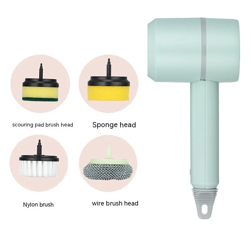 Electric cleaning brush with three interchangeable brush heads and USB charging, cordless design for kitchen and bathtub use