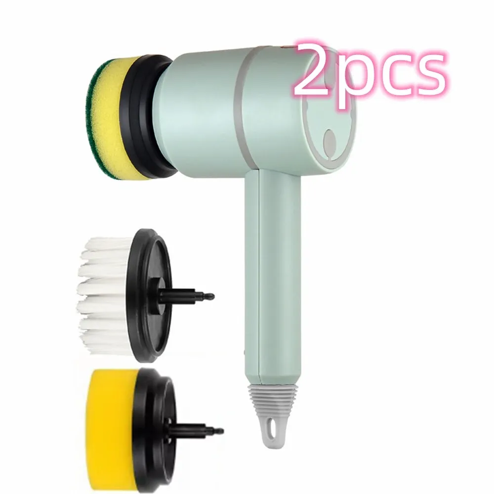 Electric cleaning brush with three interchangeable brush heads and USB charging, cordless design for kitchen and bathtub use