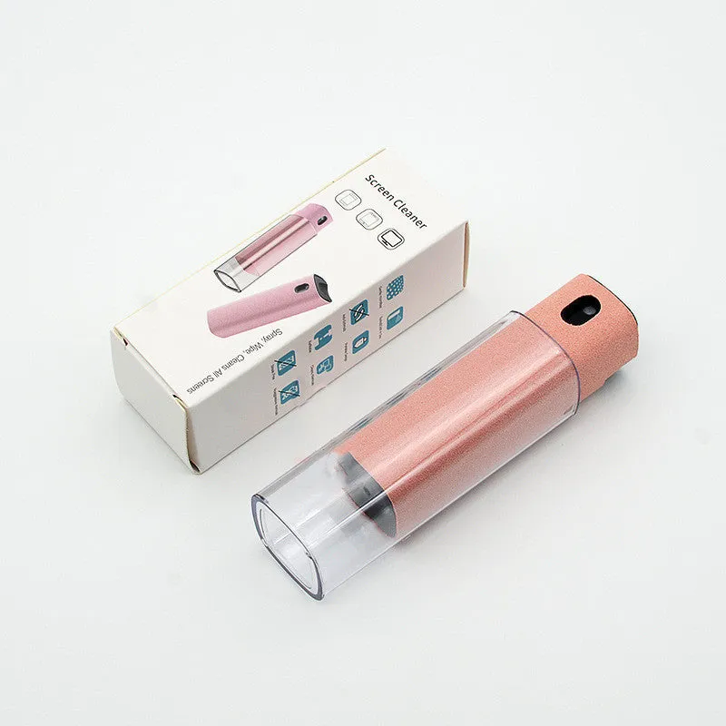 Portable screen cleaner kit with spray bottle and microfiber wipe for electronic displays