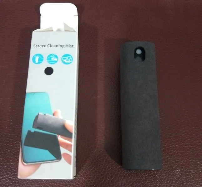 Portable screen cleaner kit with spray bottle and microfiber wipe for electronic displays