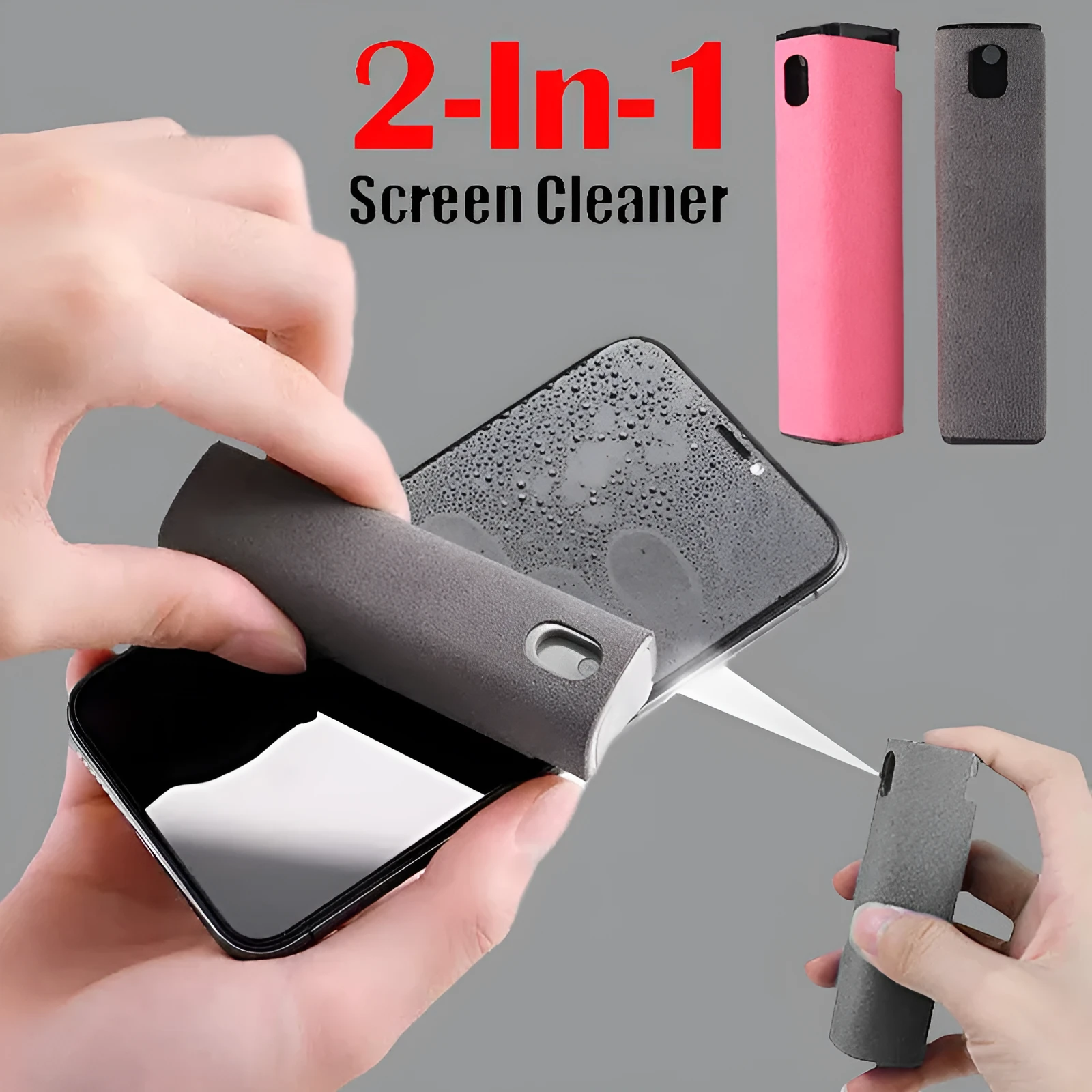Portable screen cleaner kit with spray bottle and microfiber wipe for electronic displays