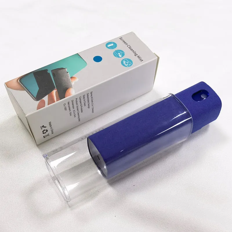 Portable screen cleaner kit with spray bottle and microfiber wipe for electronic displays